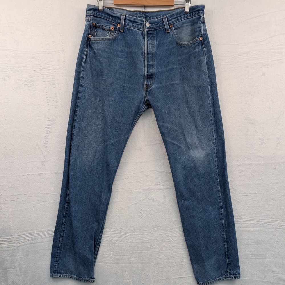 VTG Levi's 501 Red Tab USA Made Jeans Men 38x34 Button Fly Straight Leg Blue Y2K